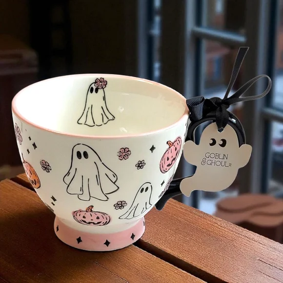 NWT Pink Pastel Ghost Halloween Mug Goblin & Ghoul Ceramic Coffee Cup Summerween - Picture 3 of 16